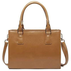 Faux Leather Work Tote Bag - Brown