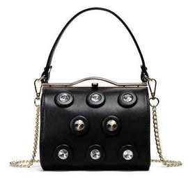 Metal Bar Rhinestone Handbag - Black
