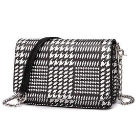 Houndstooth Chain Crossbody Bag - Black