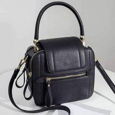 Zippers Faux Leather Handbag - Black