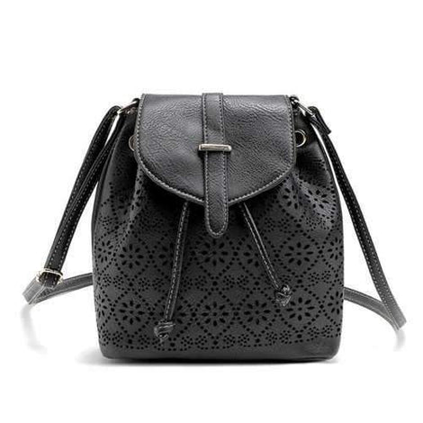 Hollow Out Solid Color Draw Crossbody Bag - Black 1pc