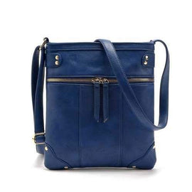 Solid Color Zipper Rivets Crossbody Bag - Blue 1pc