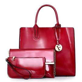 Patent Leather 3 Pieces Handbag Set - Red