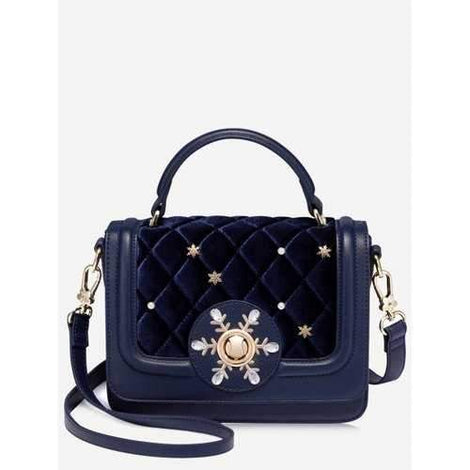 Snowflake Rhinestone Quilted Crossbody Bag - Deep Blue