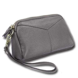 Fashion Genuine Leather Women Wallets Phone Card Holder Lady Long Clutch Purse - Gray