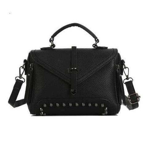 Rivets Single Arrow Messenger Bag New Lychee Pattern Diagonal Package - Black