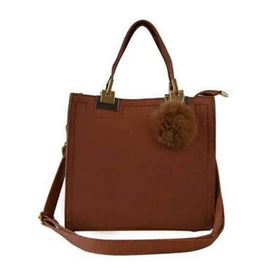 Women's Handbag Matting Brief Style Sterling Fluffy Ball Embossed Bag - Brown