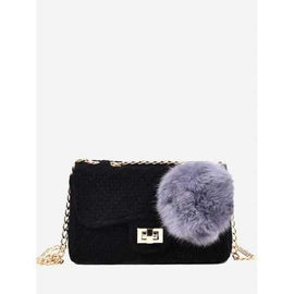 Chain Pompom Crossbody Bag - Black