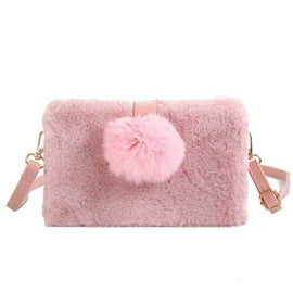Small Package Type Decorative Hair Ball Winter New Plush Single Shoulder Bag Messenger Bag - Pink