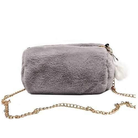 New Plush Wild Messenger Shoulder Bag Fluffy Handbags - Gray