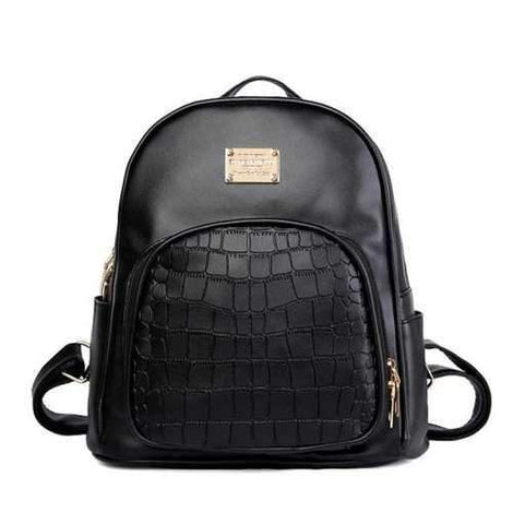 Fresh Leather Backpack Fashion College School Shoulder Bag - Black