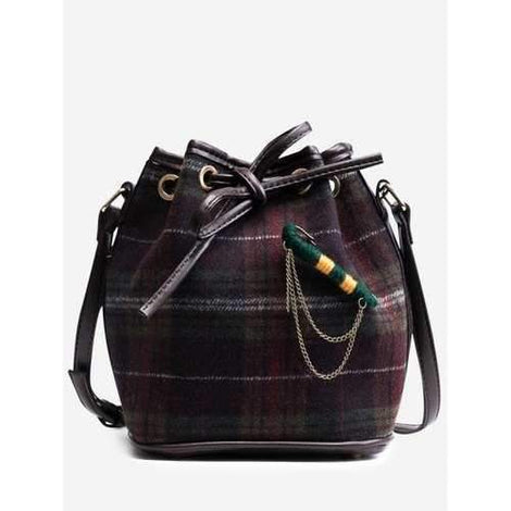 Plaid String Crossbody Bag - Purple