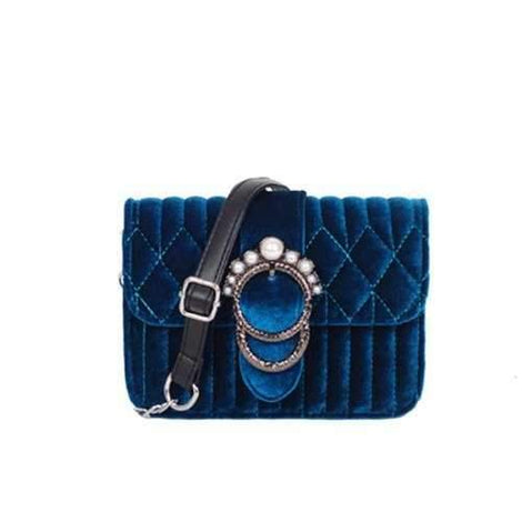 New Pearl Velvet Lingge Chain Bag Shoulder Messenger Small Square Package - Blue