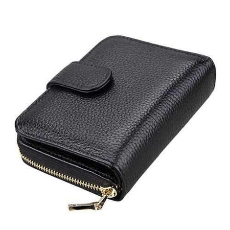 Fashion Women Genuine Leather Wallets Mini Cowhide Bag Card Holder - Black