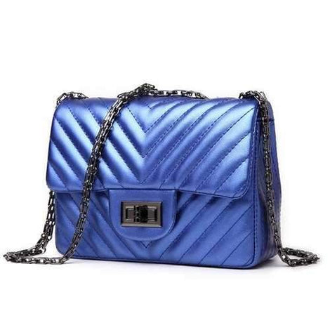 Ladies Casual Twill Pattern Square Crossbody Bag - Royal