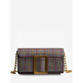 Plaid Chain Buckle Strap Crossbody Bag - Gray