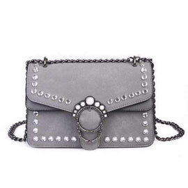 Pearl Rivets Square Package Retro Wild Shoulder Messenger Bag - Gray