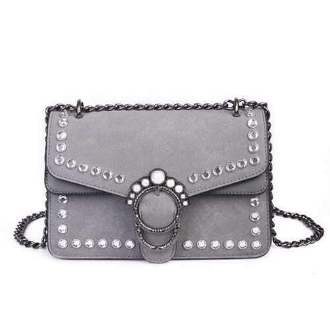 Pearl Rivets Square Package Retro Wild Shoulder Messenger Bag - Gray