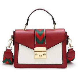 Color Wide Shoulder Strap Shoulder Bag Fashion Handbag - Red