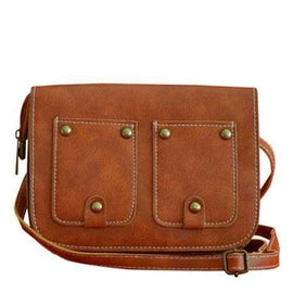 Women's Crossbody  Retro Dual Imitated Pockets Pattern Trendy Bag - Brown
