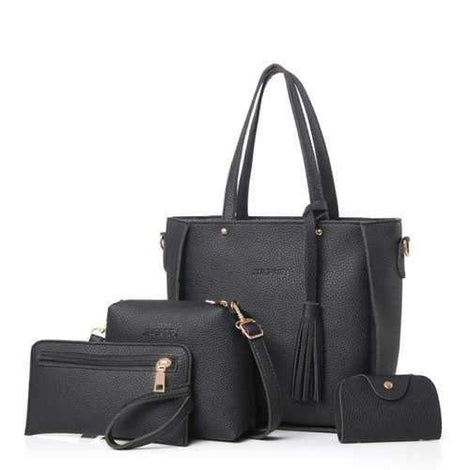 Women's Messenger Fashionable Four-Piece Ladies Shoulder Bag - Black