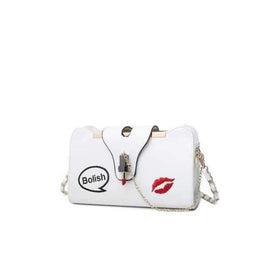 Women's Mini PU Leather Pochette Shoulder Chain Strap Bag - White