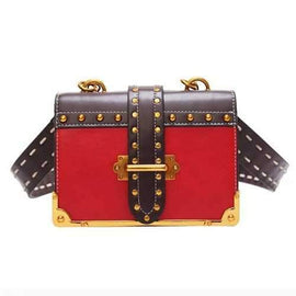 Female New Wild Wide Strap Messenger Small Square Bag - Red