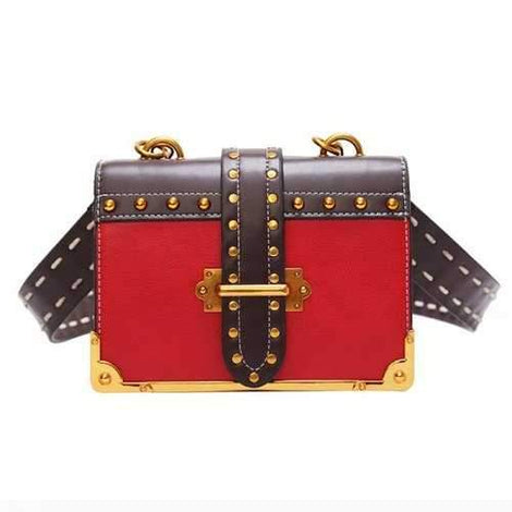 Female New Wild Wide Strap Messenger Small Square Bag - Red