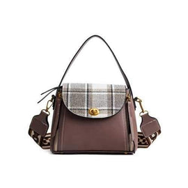 Plaid Side Zipper Printed Strap Shoulder Bag - Purple