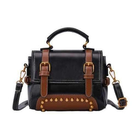 Simple and Stylish Wild Rivets Shoulder Messenger Hand Bag - Black