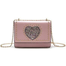 Fashion Rivets Shoulder Sequins Wild Messenger Chain Small Square Package - Pink