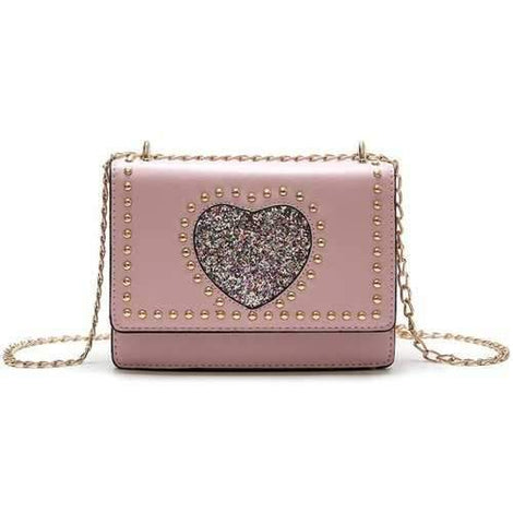 Fashion Rivets Shoulder Sequins Wild Messenger Chain Small Square Package - Pink
