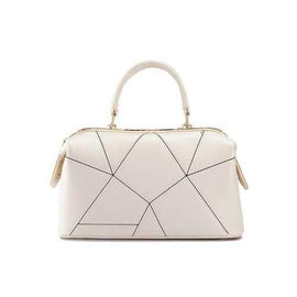 Geometric Stitching PU Leather Handbag - Beige