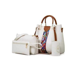 4 Pieces PU Leather Tote Bag Set - White