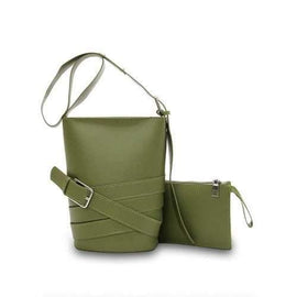 PU Leather Crisscross 2 Pieces Crossbody Bag Set - Fern Green