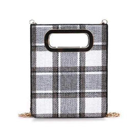 Contrasting Color Plaid Hollow Out Crossbody Bag - Gray Cloud