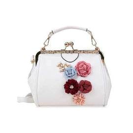 Flowers Metallic PU Leather Crossbody Bag - White