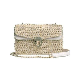 Vintage Straw Color Striped Crossbody Bag - Beige