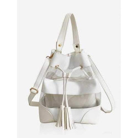 2 Pieces Transparent Tassel String Crossbody Bag - White