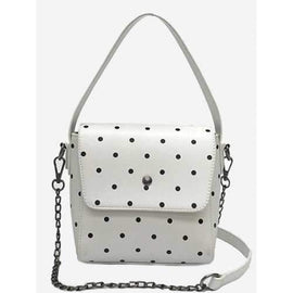 Polka Dot Flap Top Handle Shoulder Bag - White