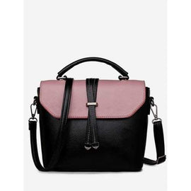 Vintage PU Leather Color Block Crossbody Bag - Black