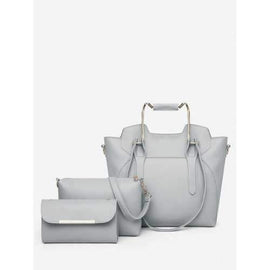 Metal Minimalist PU Leather 3 Pieces Tote Bag Set - Gray