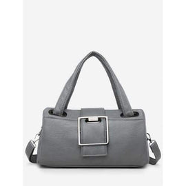 Buckled Minimalist Solid PU Leather Tote Bag - Gray