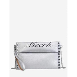 Studs Letter Embellished Flap Crossbody Bag - Platinum