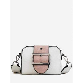 Chic Color Block PU Leather Buckled Crossbody Bag - White