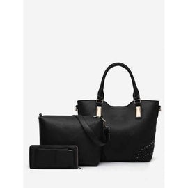 3 Pieces Minimalist Travel Tote Bag Set - Black