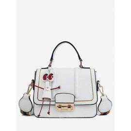 Hasp Cartoon Embellished Handbag - White