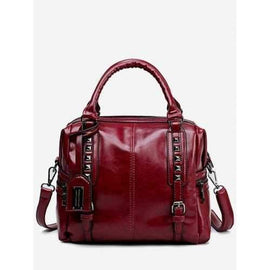 Vintage Rivet PU Leather Handbag with Strap - Red Wine