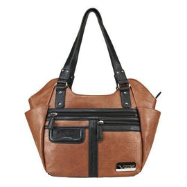 VISM Concealed Carry Hobo Bag Brown with Black Trim, Large