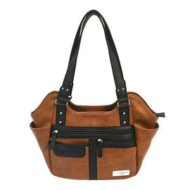 VISM Concealed Carry Hobo Bag Brown with Black Trim, Large